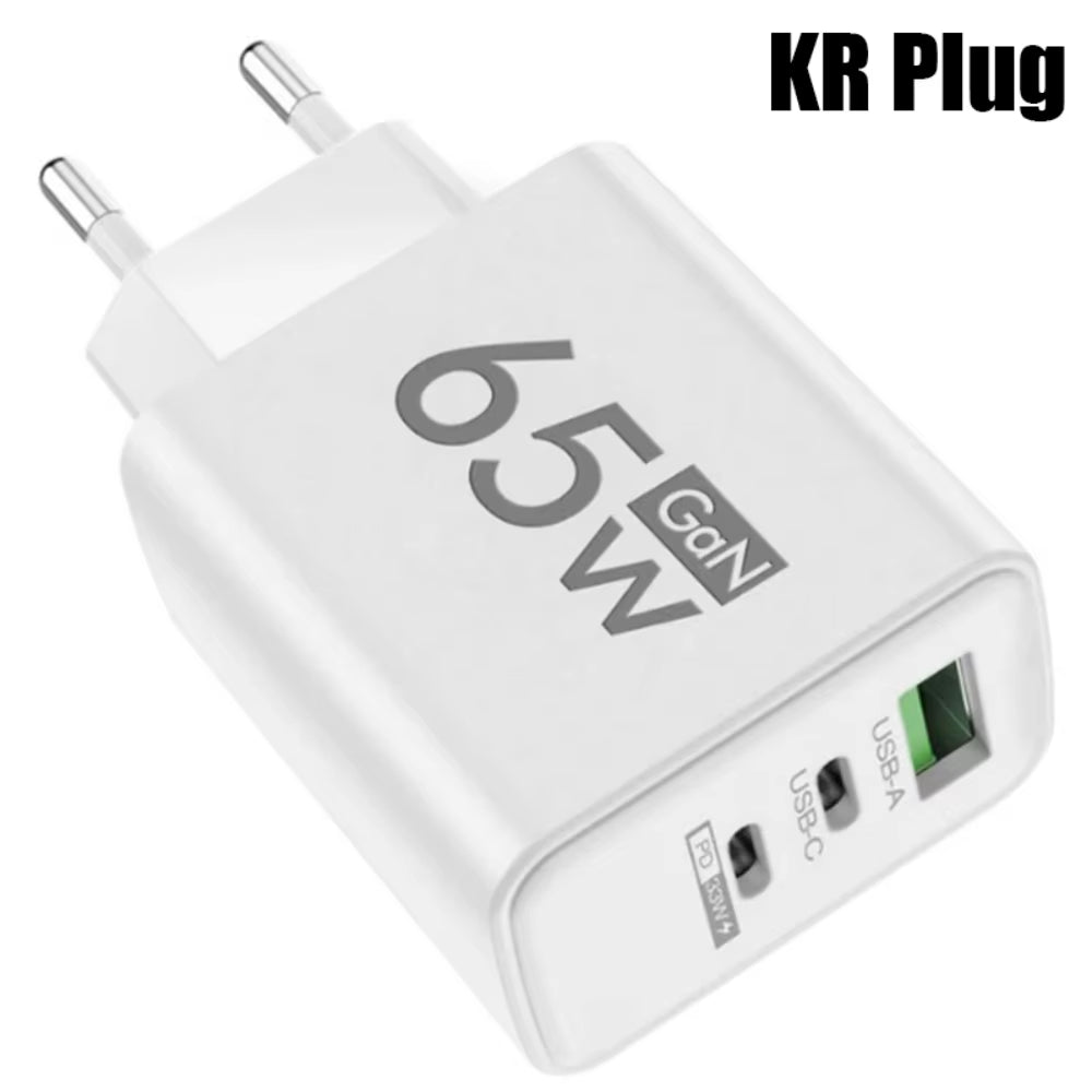 65W Gan Fast Charger USB Type C PD QC3.0 Quick Charging Charger Mobile Phone Adapter for Iphone 14 15 Pro Xiaomi Samsung Huawei