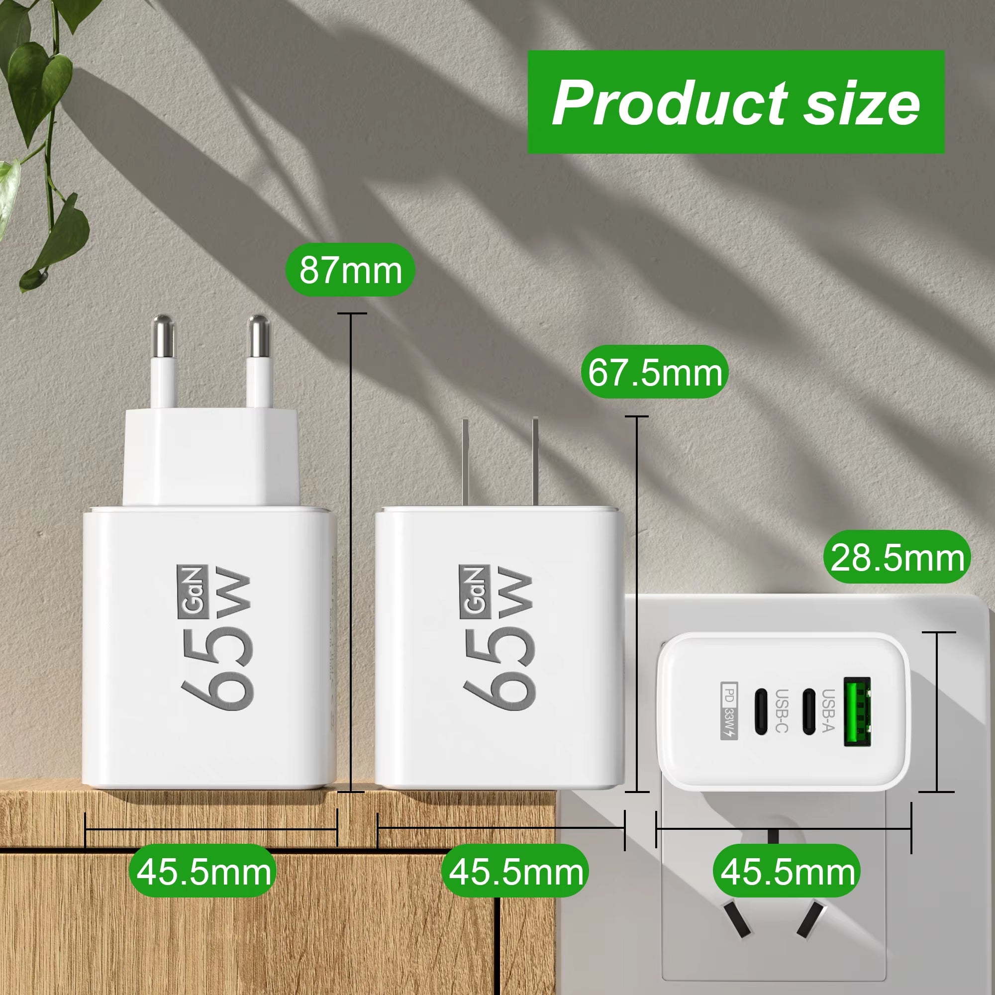 65W Gan Fast Charger USB Type C PD QC3.0 Quick Charging Charger Mobile Phone Adapter for Iphone 14 15 Pro Xiaomi Samsung Huawei