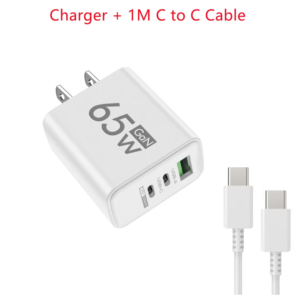65W Gan Fast Charger USB Type C PD QC3.0 Quick Charging Charger Mobile Phone Adapter for Iphone 14 15 Pro Xiaomi Samsung Huawei